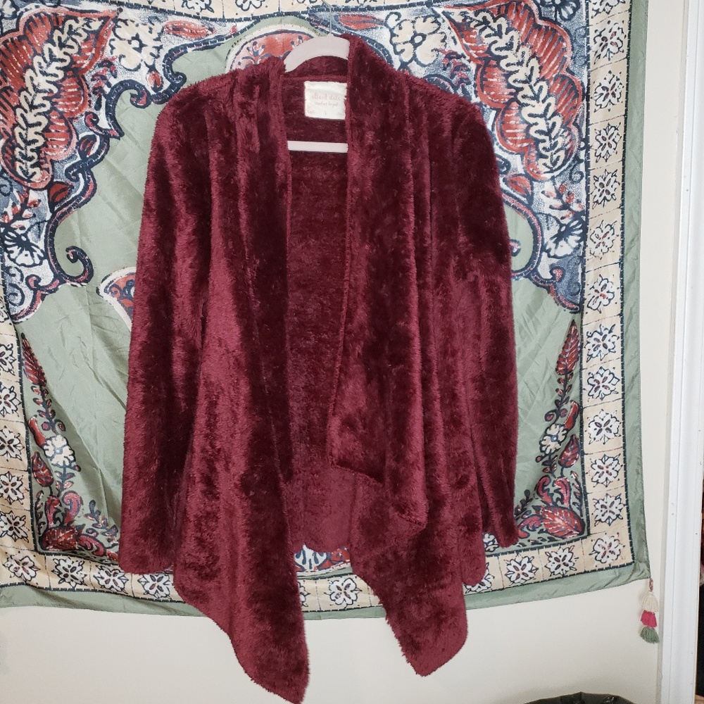 Altar'd state fuzzy maroon cardigan L